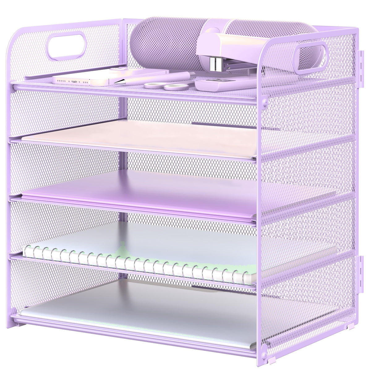 Letter Tray Paper Organizer 5-Tier Desk Organizer File Organizer Paper Holder with Handle, Metal Desktop Document Shelf Tray Office Classroom Organization - Black