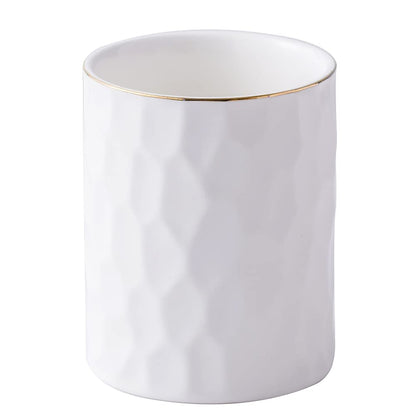 Ceramic Aesthetic Pen Holder for Desk Cute White Pencil Holder Cup Pot Desk Organizer Office Supplies - Stylish Office Decor, Makeup Brush Holder,Toothbrush Holder (White)