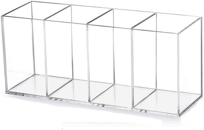 HSYMQ Acrylic Pen Holder 4 Compartments Clear Pencil Holder Organizer Makeup Brush Holder
