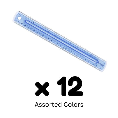 Westcott Finger Grip Plastic Ruler Measuring Inches and Metric, 12", Assorted Colors