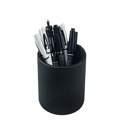 Leather Pen Holder, Brown Pencil Holder, Desktop Elegant Pen Holder for Desk, Stationery Organizer for School Office Home Dorm (3.3" x 3.3" x 4", Brown)