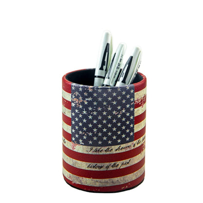 Leather Pen Holder, Brown Pencil Holder, Desktop Elegant Pen Holder for Desk, Stationery Organizer for School Office Home Dorm (3.3" x 3.3" x 4", Brown)