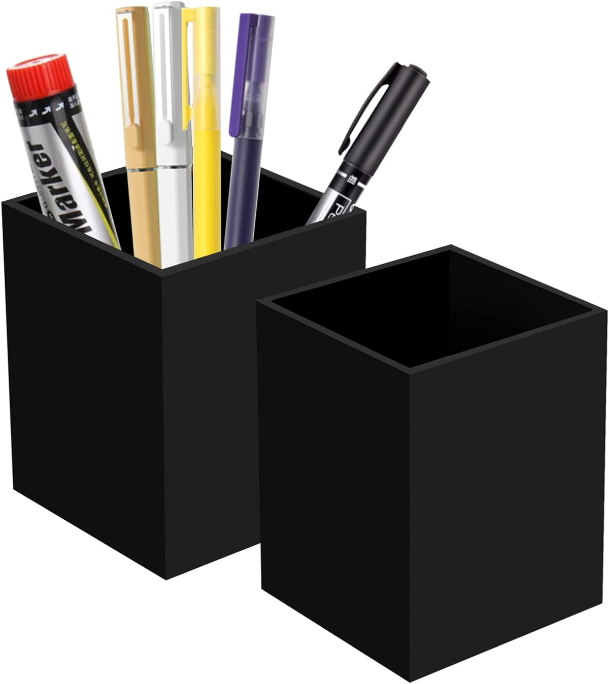 Ptaedex Acrylic Pen Holder Organizer, Black Pencil Holder for Desk, 2 Pack