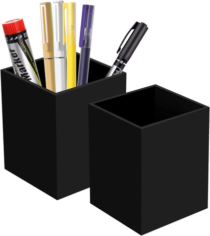 Ptaedex Acrylic Pen Holder Organizer, Black Pencil Holder for Desk, 2 Pack