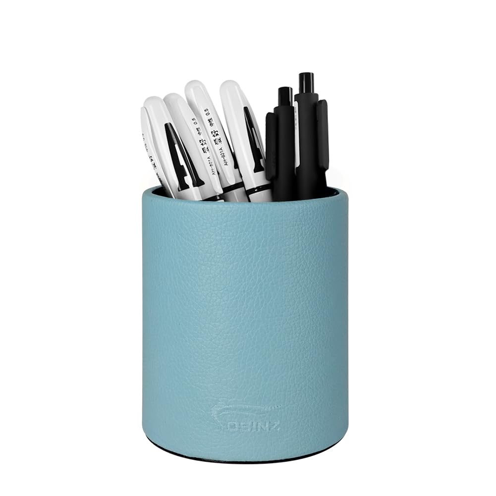 Leather Pen Holder, Brown Pencil Holder, Desktop Elegant Pen Holder for Desk, Stationery Organizer for School Office Home Dorm (3.3" x 3.3" x 4", Brown)