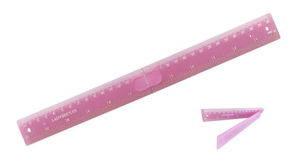 Innovative Design Folding Ruler Pack/1, unfolds to a Length of 30cm (12"), When Folded, it conveniently Reduces to a Compact Size of 15cm(6 "), Pink Ruler 12", Portable and Easy to Carry