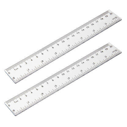 2 Pack - 8 inch Clear Plastic Ruler Straight Shatterproof Transparent Rulers for Office Supply (Clear)