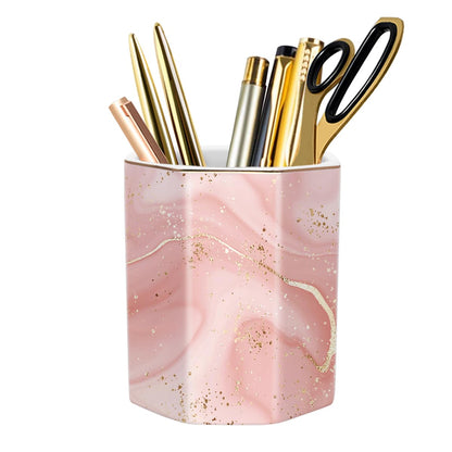 Ceramic Marble Pen Holder, Cute Stationery Holder for Office, Makeup Brush Holder for Girl Women, Colorful Green