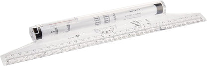 ALVIN 312 Rolling Parallel Ruler, 12 Inch, Clear Plastic Rolling Ruler with Inch and Metric Scales and Protractor for Drawing Parallel Lines, Circles, Angles and Arcs