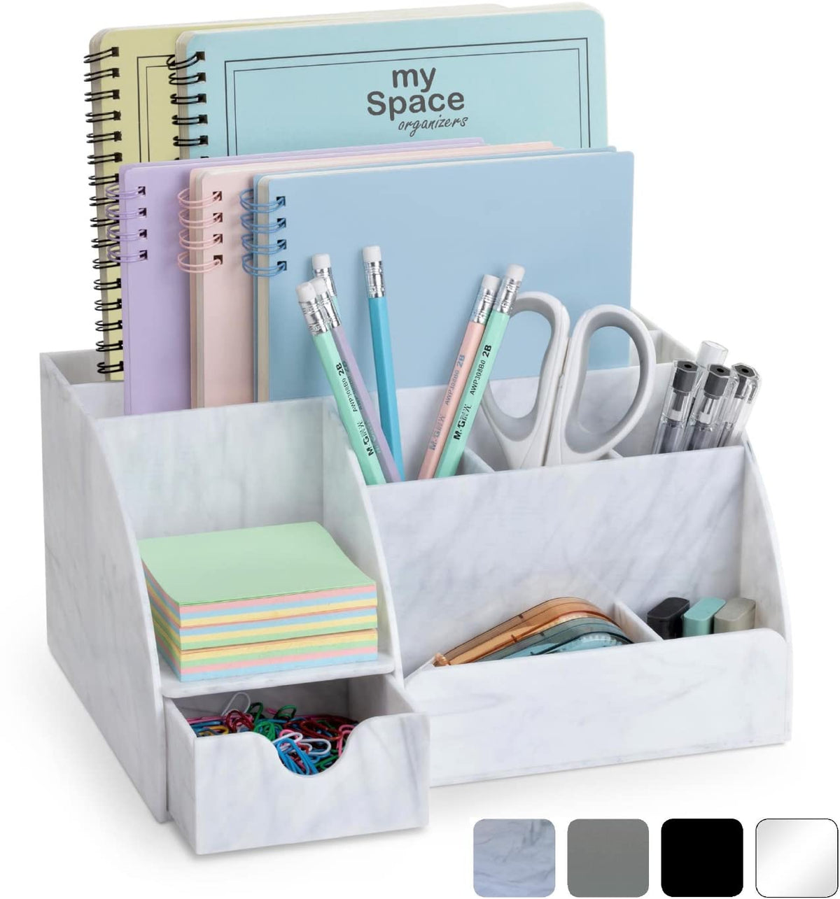 My Space Organizers Clear Acrylic Desk Oganizer, 9 Compartments, Office Supplies and Desk Accessories Organizer, Home Decor Desktop Organizer (Clear)