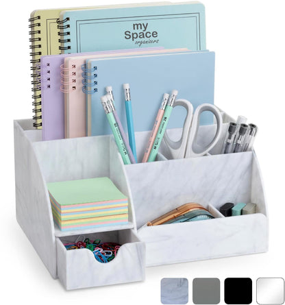 My Space Organizers Clear Acrylic Desk Oganizer, 9 Compartments, Office Supplies and Desk Accessories Organizer, Home Decor Desktop Organizer (Clear)