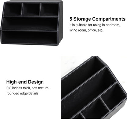 PU Leather Desk Organizer, Remote Control Holder (Black)
