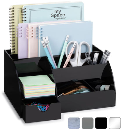 My Space Organizers Clear Acrylic Desk Oganizer, 9 Compartments, Office Supplies and Desk Accessories Organizer, Home Decor Desktop Organizer (Clear)