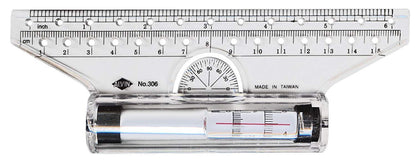 ALVIN 312 Rolling Parallel Ruler, 12 Inch, Clear Plastic Rolling Ruler with Inch and Metric Scales and Protractor for Drawing Parallel Lines, Circles, Angles and Arcs