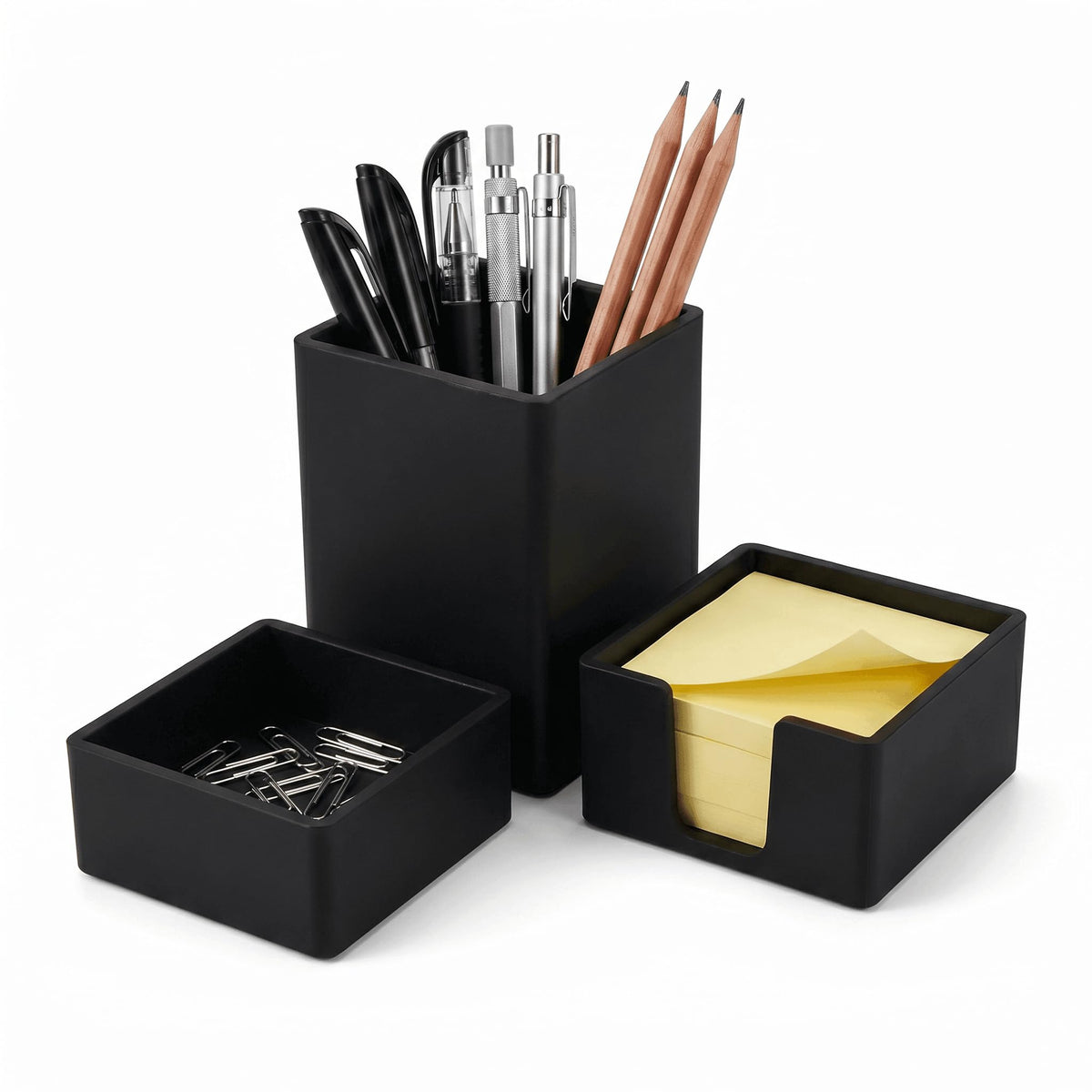 Silicone Pen & Pencil Holder Set, 3-Piece Desk Organizer, Black