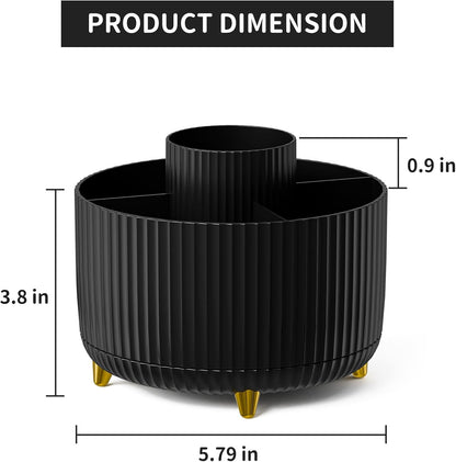 Marbrasse Desk Organizer, 360-Degree Rotating Pen Holder, Desk Organizers and Accessories with 5 Compartments Pencil Holder, Art Supply Storage Box Caddy for Office, Home (Black)