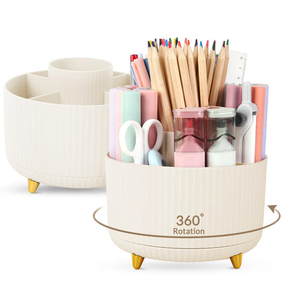 SKYDUE 360 Rotating Purple Pen & Art Supply Organizer - 5 Slot Desk Organizer for Office, School, Home