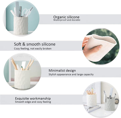 minimaliving Pen Holder,Nordic Style Silicone Waterproof Pencil Holder for Desk Simple&Modern Minimalist Makeup Organizer Multifunctional Office Supplies for Home,Kids and School(Beige)