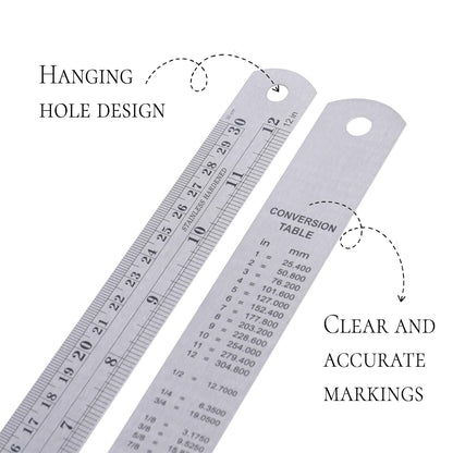 Metric Ruler,Ruler 12 Inch,Metal Steel Ruler for Home Office Study 1 Psc