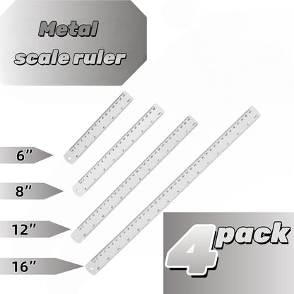 Unjoo Stainless Steel Ruler 4-Pack, 6", 8", 12",16" (15cm,20cm,30cm,40cm)