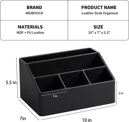 PU Leather Desk Organizer, Remote Control Holder (Black)