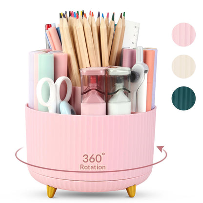 SKYDUE 360 Degree Rotating Desk Organizer, Dual-Purpose Pencil Pen Holder for Desk, Rotating Desk Pen Organizer with 5 Slots, Art Supplies, Pencil Cup for Office, School, Home