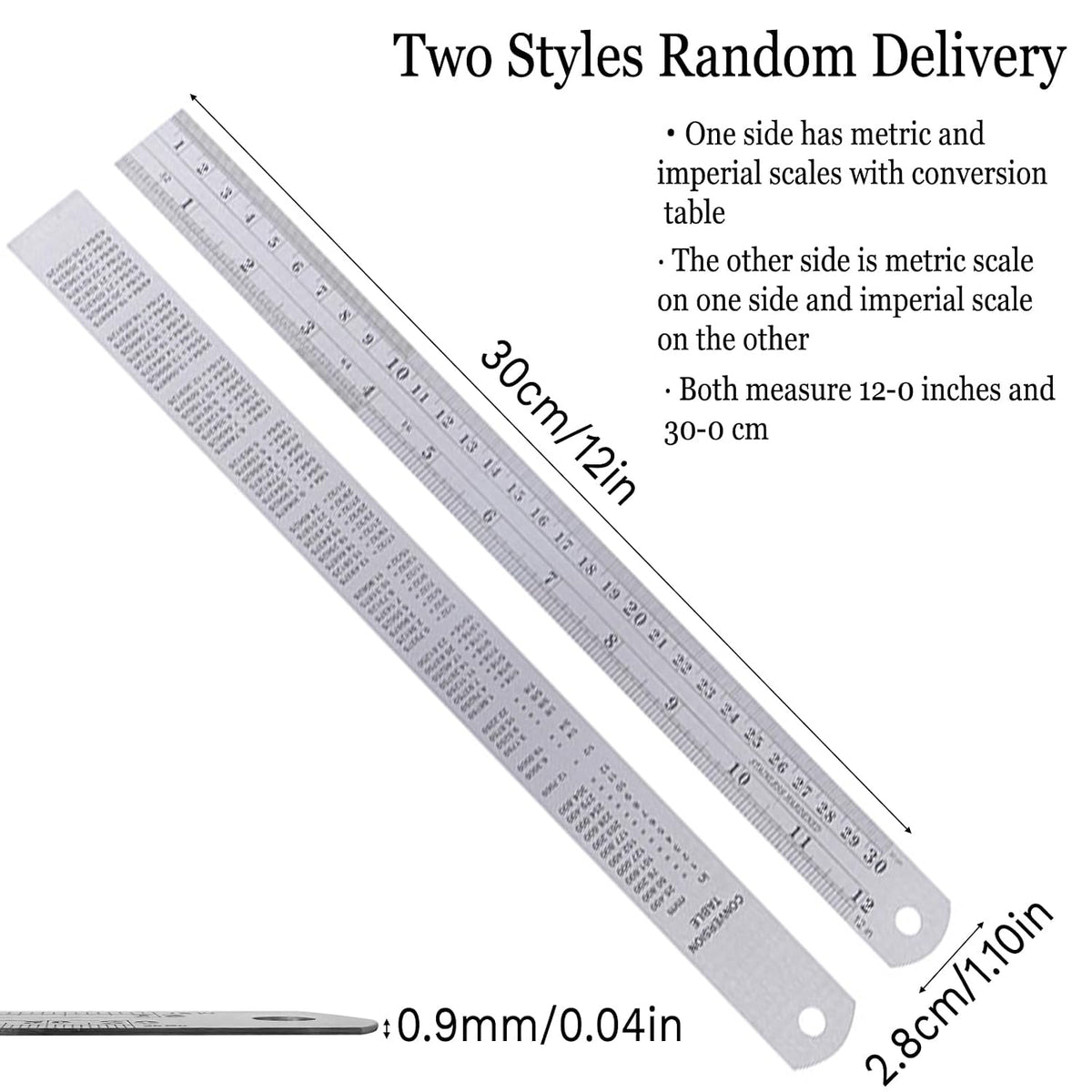 Metric Ruler,Ruler 12 Inch,Metal Steel Ruler for Home Office Study 1 Psc