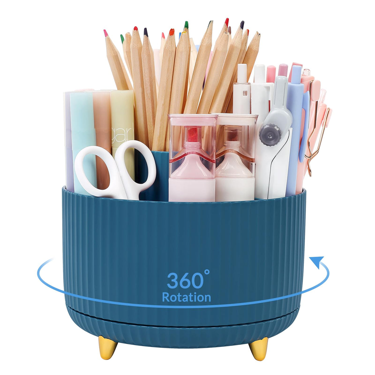 SKYDUE 360 Rotating Multipurpose Organizer - Cute Rotating Pen Holder with 5 Slots for Art Supplies, Office, School, Home