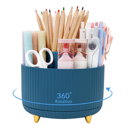 SKYDUE 360 Rotating Purple Pen & Art Supply Organizer - 5 Slot Desk Organizer for Office, School, Home