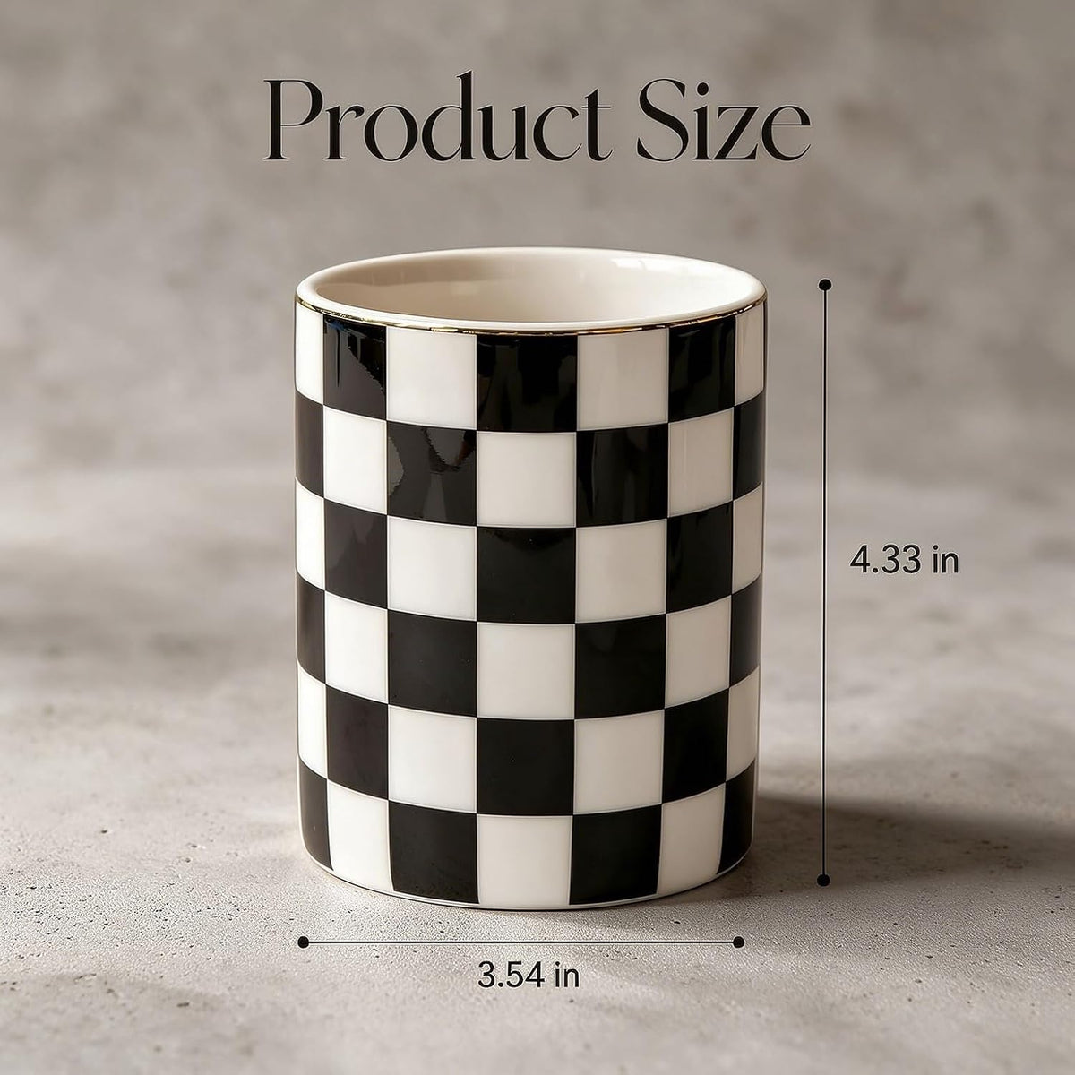 Checkered Pen Holder For Desk,Ceramic Pencil Holder Organizer,Cute Pen Cup office decor, Black and white desk accessories
