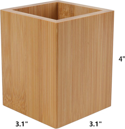 Tosnail 2 Pack Bamboo Pen Holder Pencil Holder for Desk, Makeup Brush Organizer Marker Pen Storage Cup for Office, School and Home