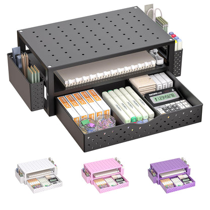WALI Desk File Organizer, 4 Tier Desktop Paper Letter Tray Organizer with Drawer and 2 Pen Holders, Office Desk Accessories & Workspace Organizers for Office, Home Supplies(DO005DH-P), 1 Pack, Pink