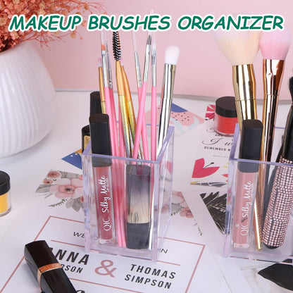 10 Pack Clear Acrylic Pen Holder Makeup Brush Holder Desktop Pencil Organizer Acrylic Pencil Cup Stationery Organizer Accessory for School Makeup Desk Office Pen Organizer