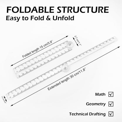 BlingKingdom 2PCS 30 cm Ruler Foldable, Transparent Straight Ruler for Math