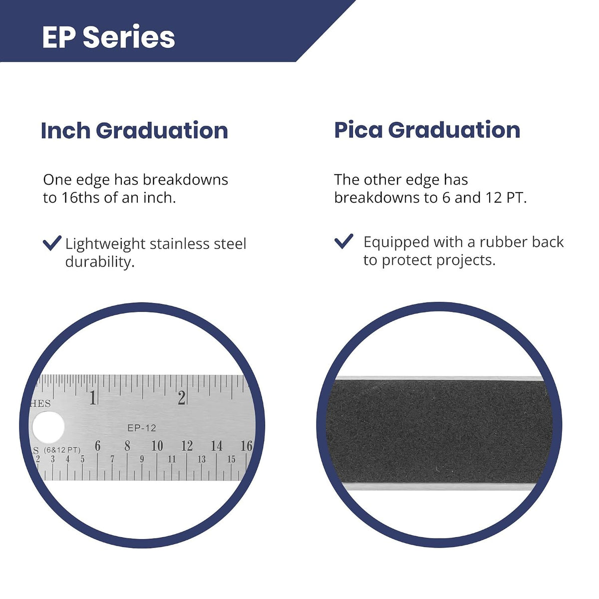 Pacific Arc Stainless Steel Ruler with Inch and Pica Measurements, 18 Inches Rubber Backed
