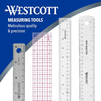 Westcott Shatterproof Ruler, Design with Easy-to-Read Markings, Back-to-Classroom, 12-Inch