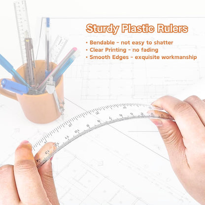 Clear Plastic Ruler 6 Inch, 12 Inch, Straight Rulers for School, Office