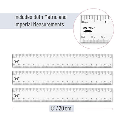 Mr. Pen- Plastic Ruler, 8 Inch, 3 Pack, Easy-to-Read Markings