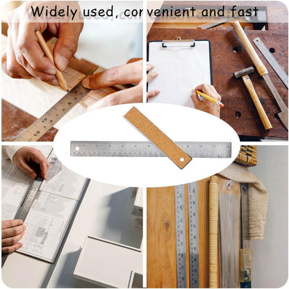 Metal Ruler 6 Inch 12 Inch Stainless Steel Metal Ruler with Cork Backing, Non-Slip Rulers with Inch and Centimeters, Straight Edge Cork Base Rulers for Student School Office Drafting Tools