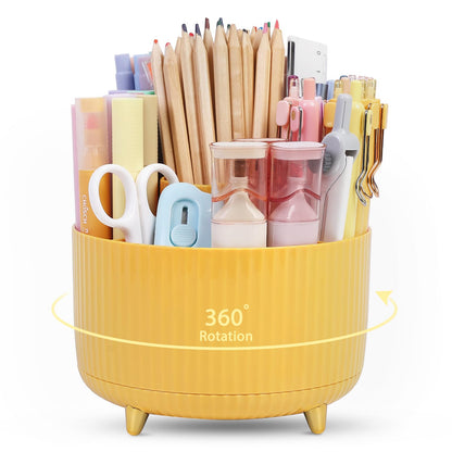 SKYDUE 360 Degree Rotating Desk Organizer, Dual-Purpose Pencil Pen Holder for Desk, Rotating Desk Pen Organizer with 5 Slots, Art Supplies, Pencil Cup for Office, School, Home
