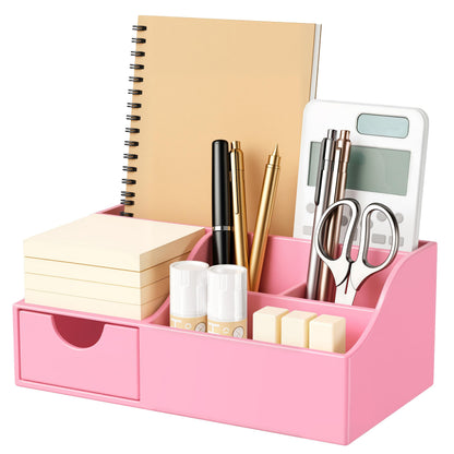 HBlife Acrylic Desk Organizer with Drawer, Pen & Pencil Holder, Multifunctional Desktop Caddy for Office Supply and Organization (Clear)