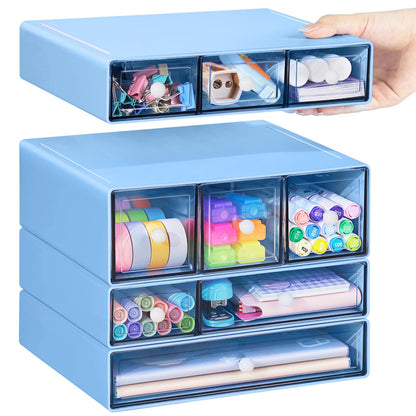 Desk Storage Organizer with 9 Drawers, 4 Tiers Stackable Desktop Craft Storage Drawers, Clear Storage Box Caddy for Stationary Makeup Jewelry Office Craft Supplies (Green)