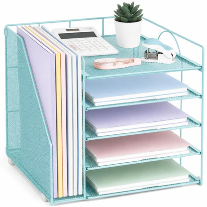 LEKETREE Desk Organizers and Accessories, 5-Tier Paper Letter Tray Organizer with File Holder, Desktop Organizer for Office Supplies (Black)