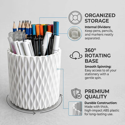 Lebenrich Rotating Pen Holder for Desk, Cute White Pencil Holder, Pen Cup