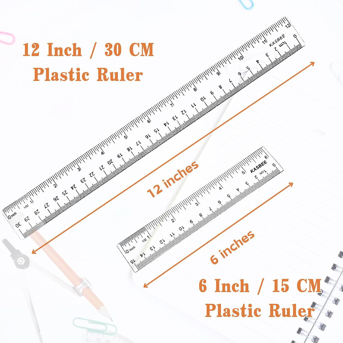 Clear Plastic Ruler 6 Inch, 12 Inch, Straight Rulers for School, Office