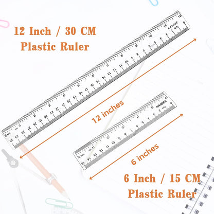 Clear Plastic Ruler 6 Inch, 12 Inch, Straight Rulers for School, Office