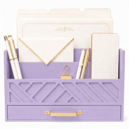 BLU MONACO | White Wooden Desk Organizer & Mail Organizer with Drawer & Gold Handle | Mail Sorter Countertop | 6 Compartments | White Desktop Organizer for Desk