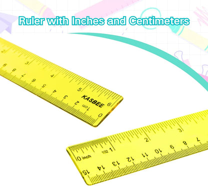 6 Inch Ruler Plastic, Colored Clear Rulers for Kids, School, Office, 7PCS