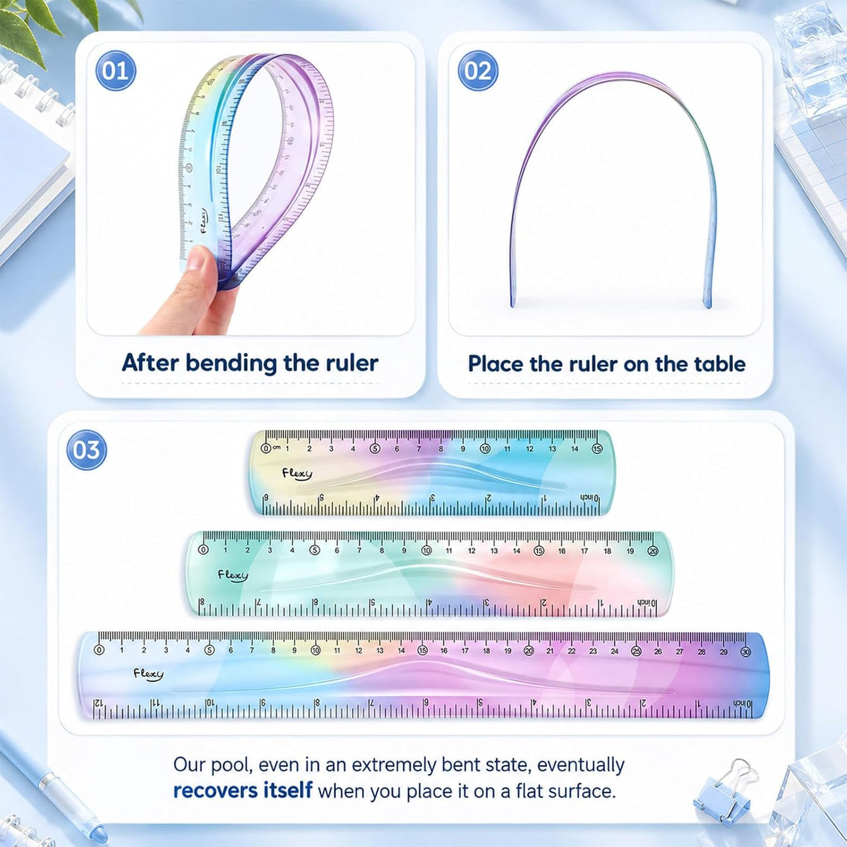 3 Pcs Flexible Ruler 6Inch 8Inch 12Inch Soft Plastic Ruler