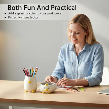 2Pcs Ceramic Desk Organizer Set, Pen Holder and Paper Clip Holder
